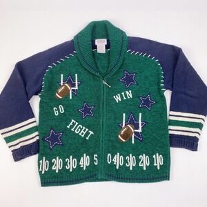 VINTAGE PBJ Sport Football Season Game Zip Green Blue Sweater Cardigan Small